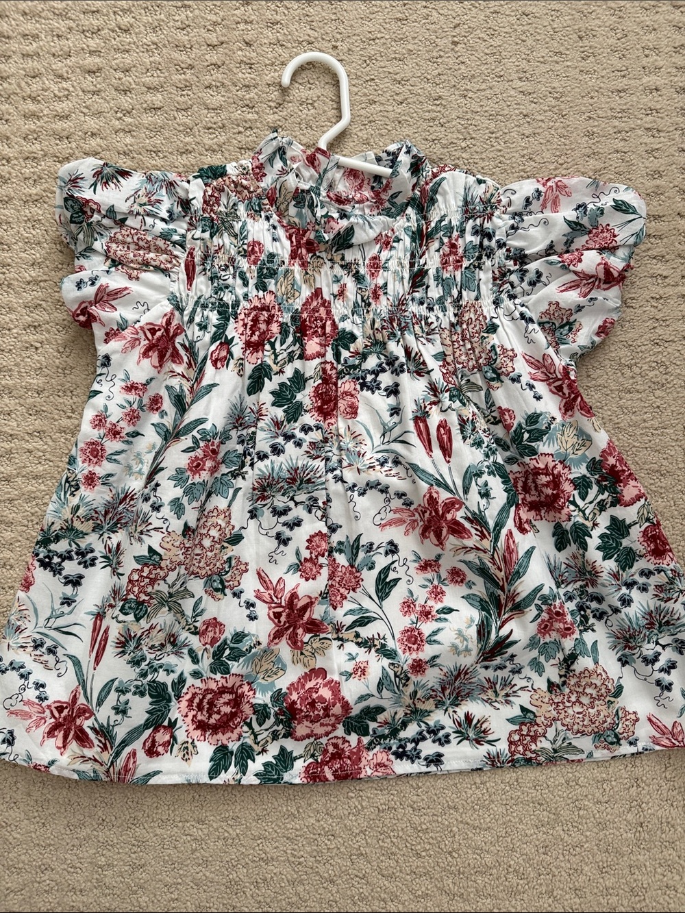 Janie and Jack White Floral Cotton Top with Red & Green Print Size 10 NWT